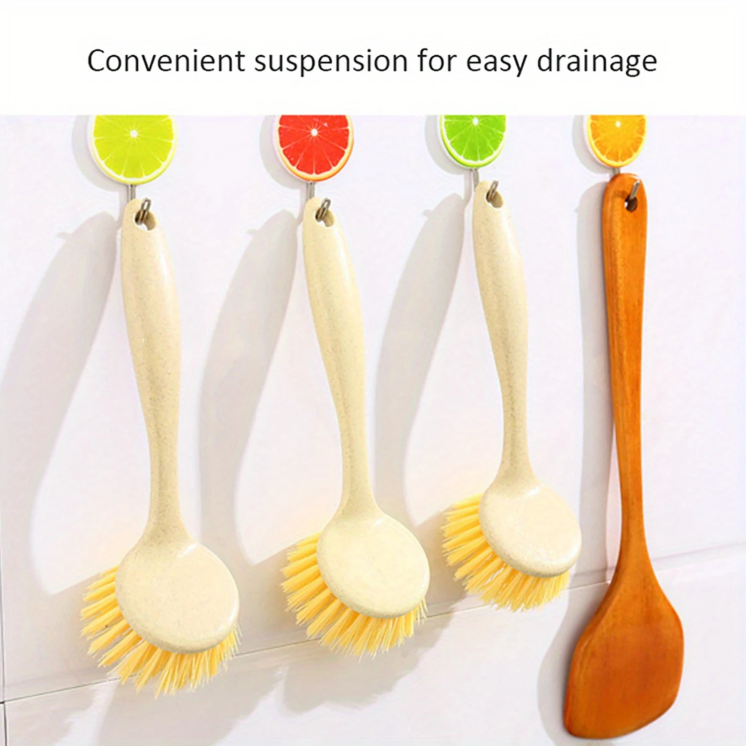 10 Pack Kitchen Dish Brush Bamboo Handle Dish Scrubber Built-in Scraper, Scrub Brush for Pans, Pots, Kitchen Sink Cleaning, Dish