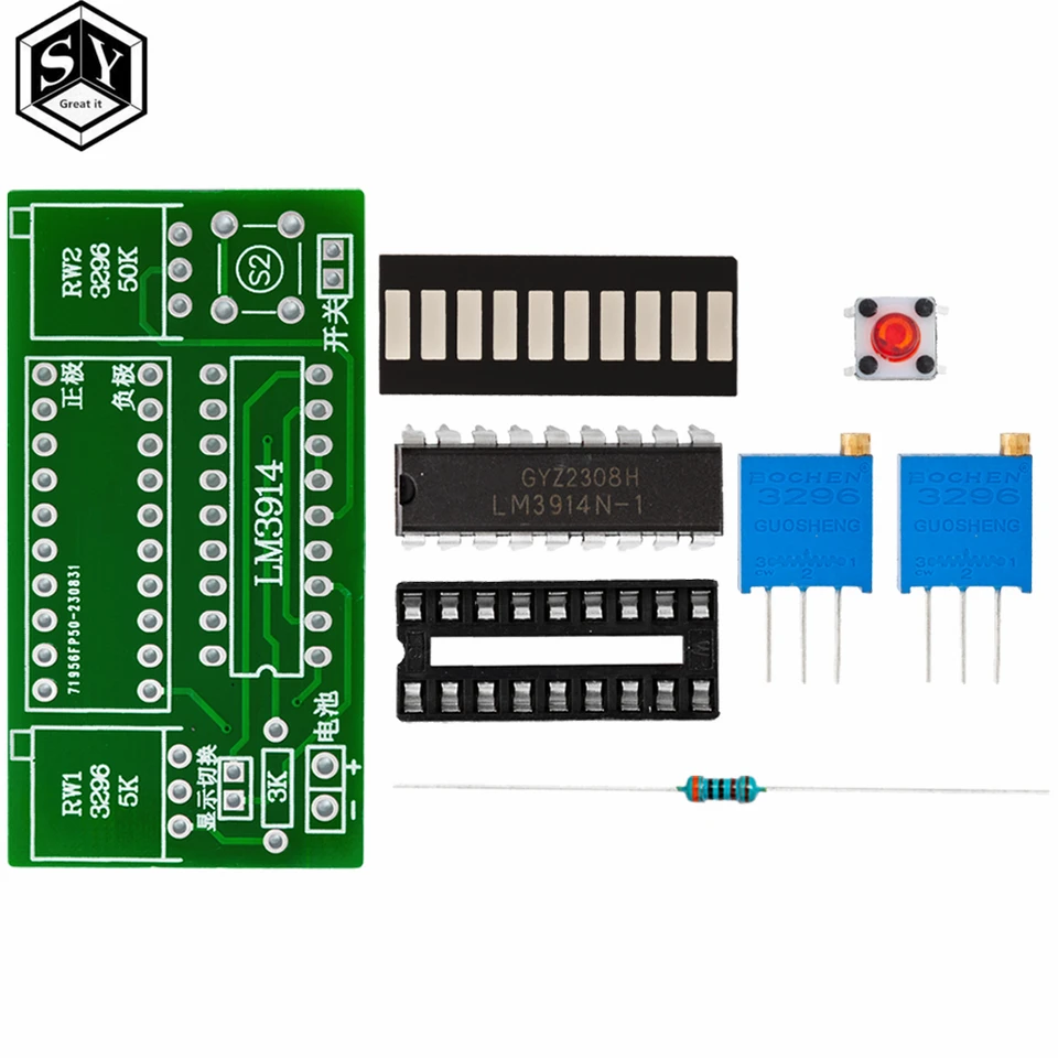 Produktbild von 4x LM3914 Batterie-Kapazitätsanzeige-Modul – 10-Segment LED, 2,4–20 V, Für Lithium & Blei-Säure – DIY-Kit