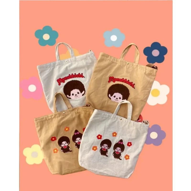 Qiqi Cartoon Embroidered Canvas Handbag - Large Capacity Cute Shoulder Bag, School Bag, Shopping Bag