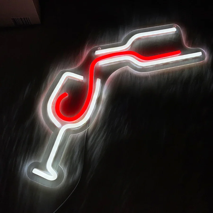 

Usb Powered, Suitable For Restaurants, Clubs, Family Gatherings, Bar Decor, Red Wine Glass Led Neon Sign, Hand-Made Pouring Icon