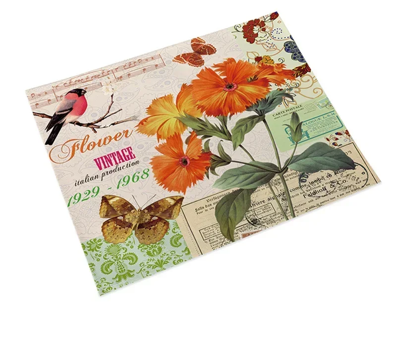 Shabby Chic Placemat Rice Paper Decoupage Stamperia Linen Table Decor Vintage Flower Coaster Pad Bowl Coffee Cup Mat 45x30cm