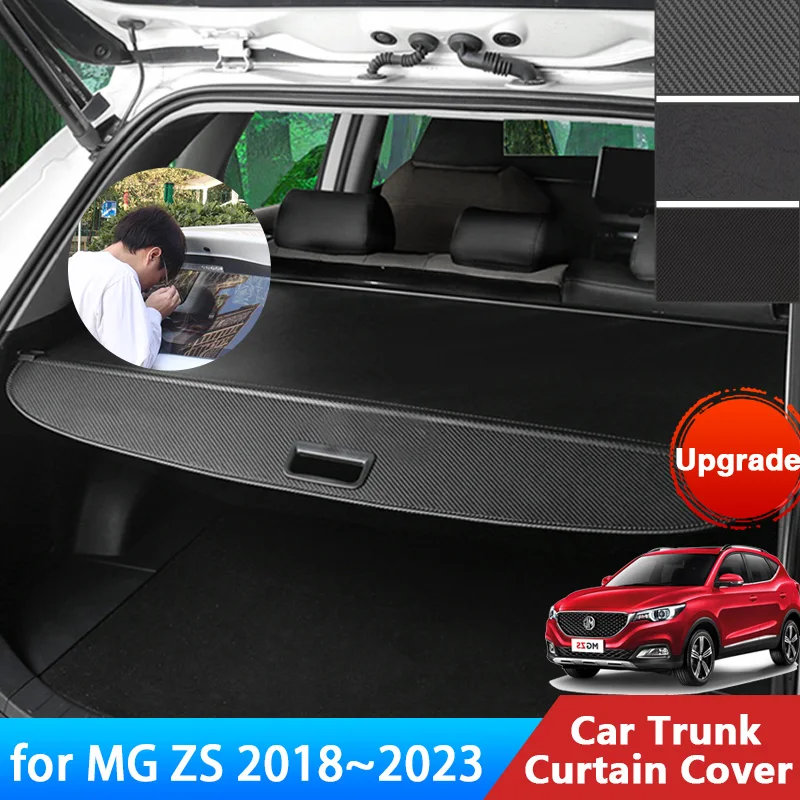 for MG ZS 2022 2023 MGZS EV 2021 MGZSEV 2020 2019 2018 Carbon Fiber Auto Trunk Curtain Mat Rear Curtain Retractable Anti-peeping