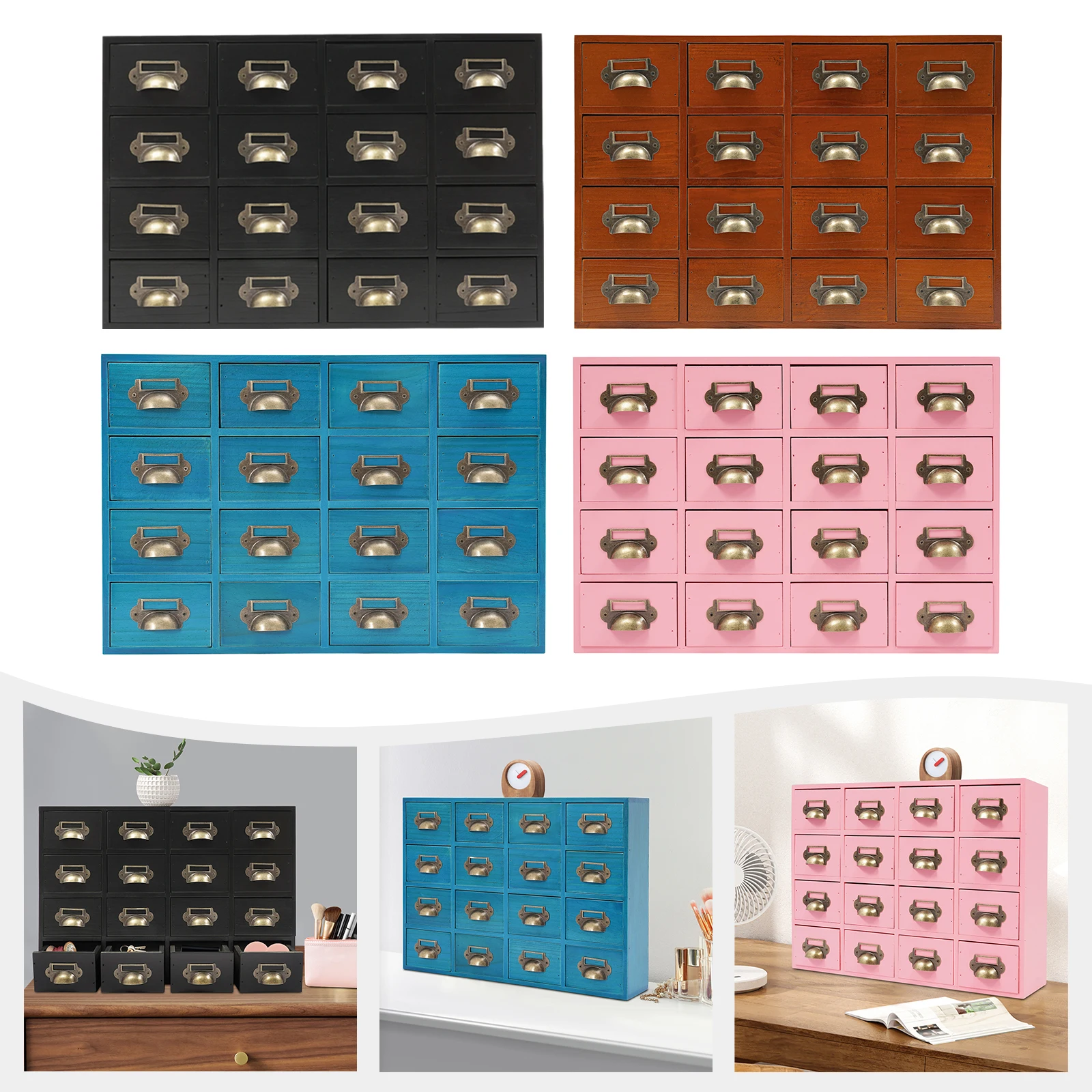 

Шкаф для хранения с 16 ящиками, деревянный органайзер для стола в стиле аптекарского шкафа с металлическими ручками