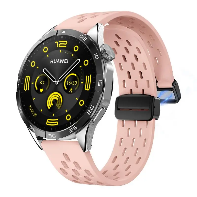 Soft Silicone Wristband Breathable 22mm Watch Band Smartwatch Straps Waterproof Magnetic Folding Buckle Watch Band Skin-Friendly