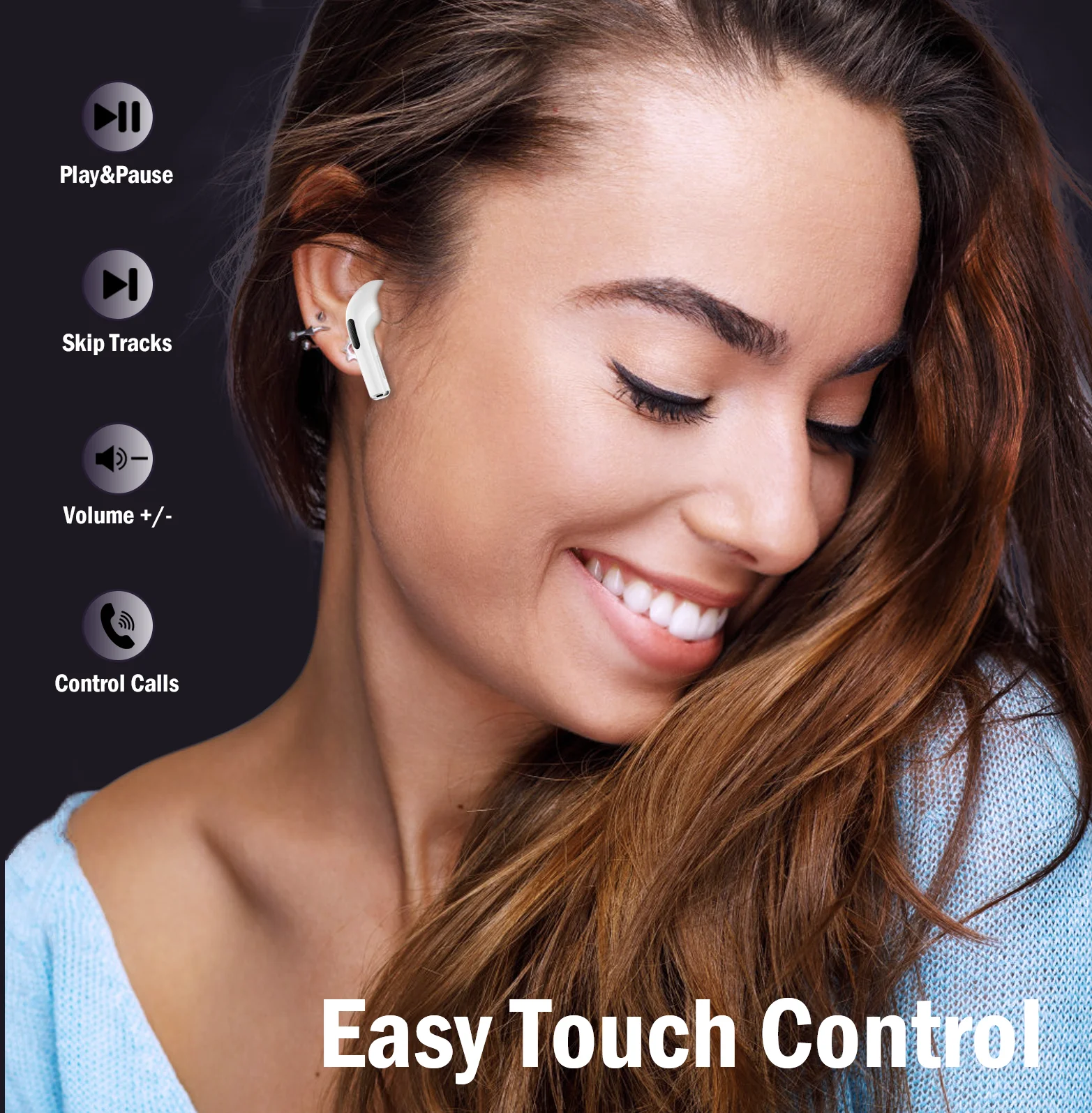 1HORA سماعة بلوتوث لاسلكية AUT119 سماعات تحكم ذكية باللمس عمر بطارية طويل الأمد يدعم Android ISO