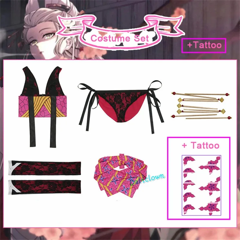 Seaon 2 Daki Costume Perni Per Capelli Parrucca Del Tatuaggio Anime Cosplay Upper Moon 6 Abito Kimono Sexy Vestito Da Partito Delle Donne sk;m1