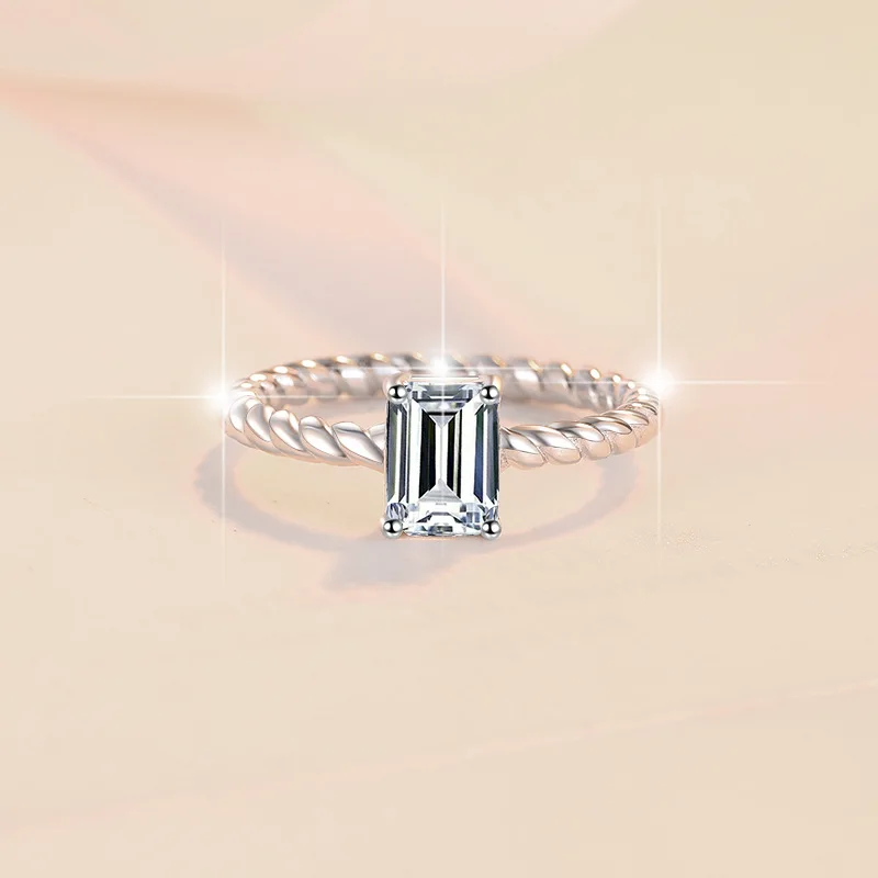 

2Ct Moissanite Emerald & Radiant Cut Ring Women's PT950 Platinum - Timeless valuable, premium texture, ideal for wear & gifting