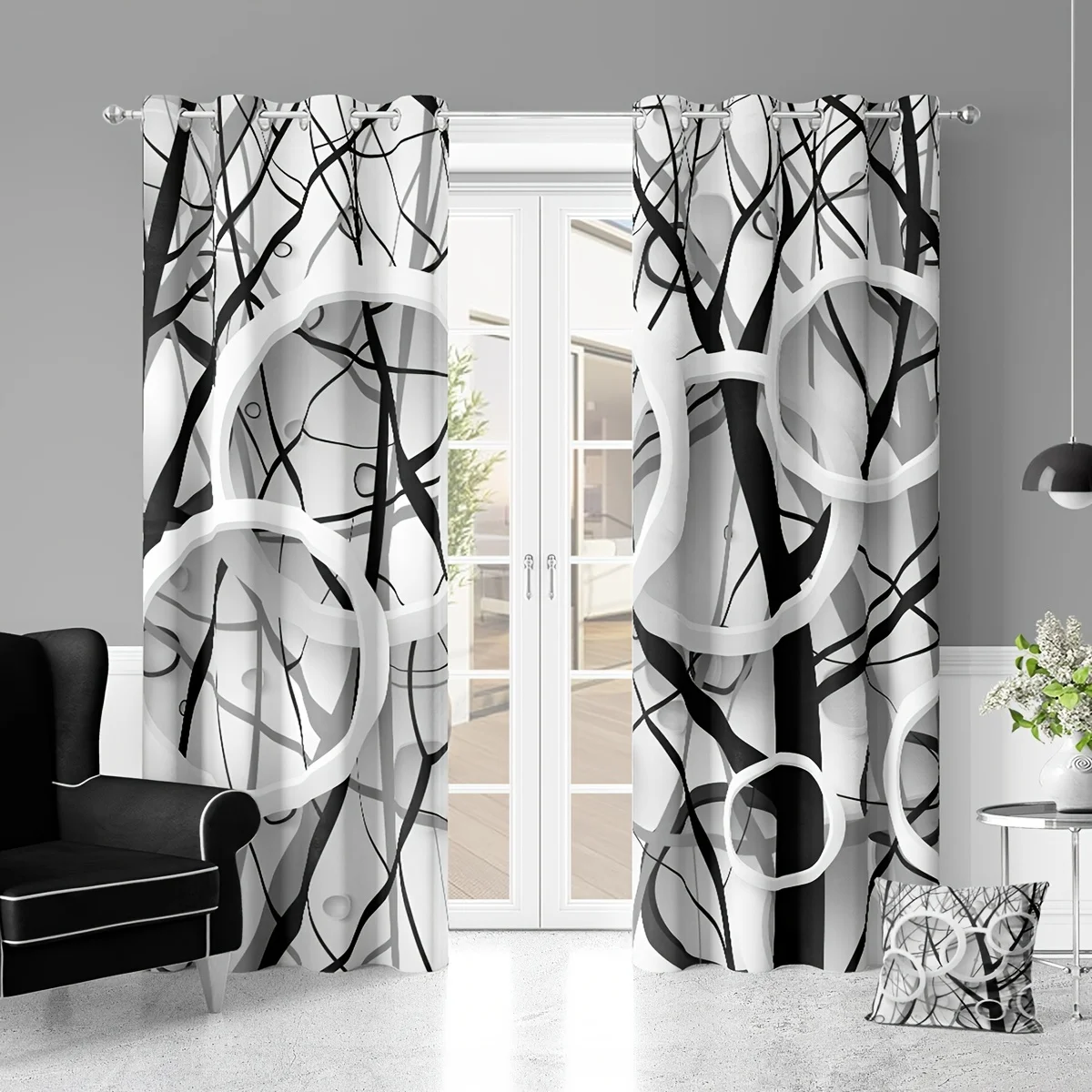 

Tree Silhouette Abstract Circle FlowerWindow Curtains Blinds For Living Room Bedroom Bathroom Kicthen Office Door Home Decor2Pcs