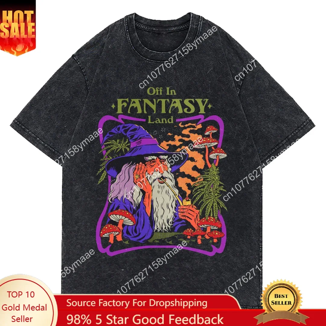 Tidense Fantasy Land Print Wizard Oversize Tshirt Cotton T Shirt Men Y2K T-shirt Clothing Top Tee