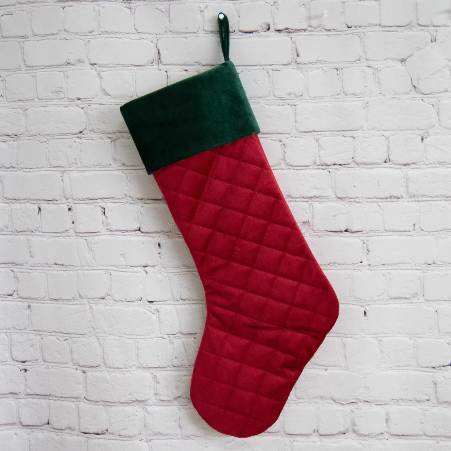 Burgundy green Velvet Stocking Personalized Christmas Stocking x-mas  Embossed Diamond velvet Stocking