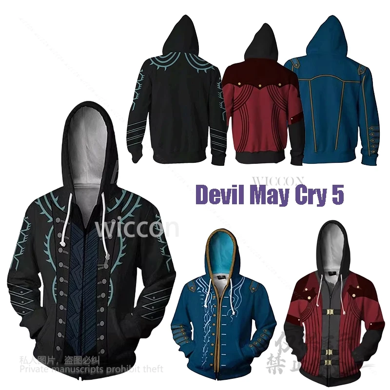 Moemimic Anime Devi Lc Ry Cosplay Dantee Costume Hoodie Blue Black Red Outfits Coat Hoodie Night Costume Sweater Halloween Party-image