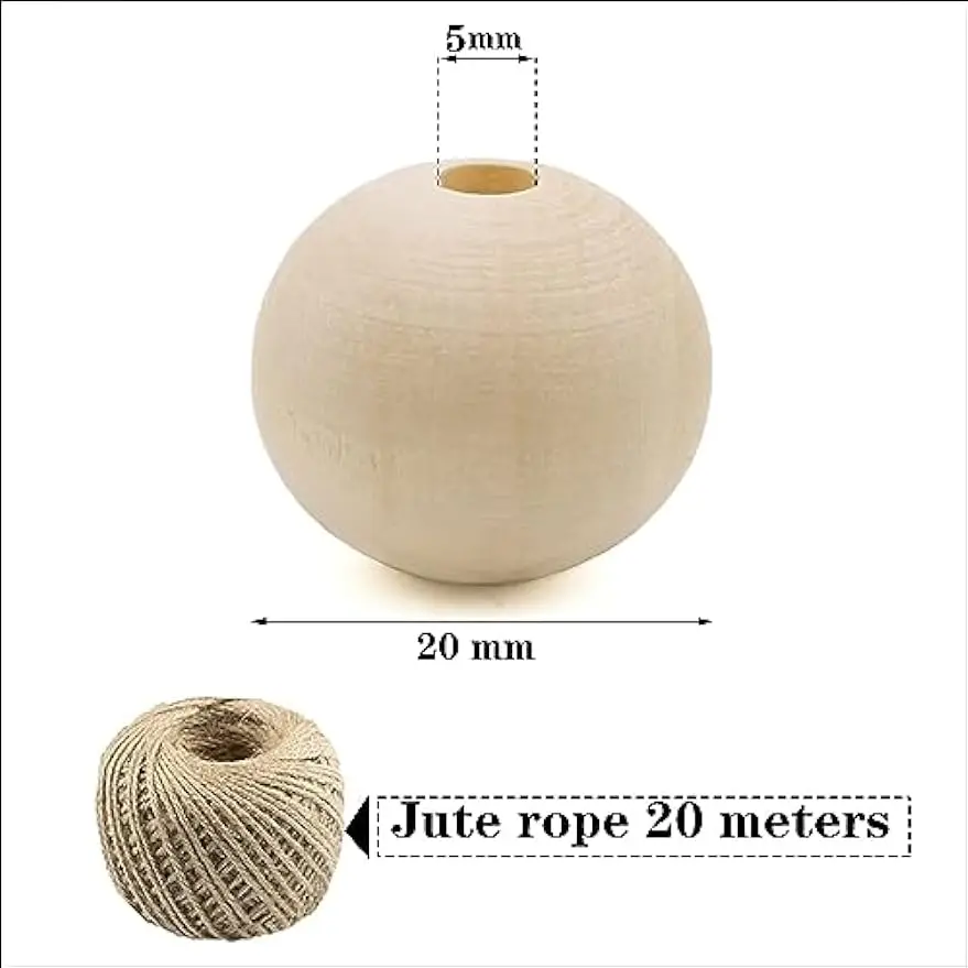 Wood Beads 100PCS 16/20mm  Natural Round Wooden Beads Unfinished Wooden Spacer Beads for Making Decorations and DIY Crafts