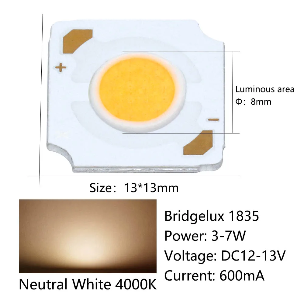 5pcs LED COB Bridgelux Crystal 1835 Chip Matrix Lamp Beads 3-7W 12V 600mA bianco caldo freddo per la decorazione faretti accessori