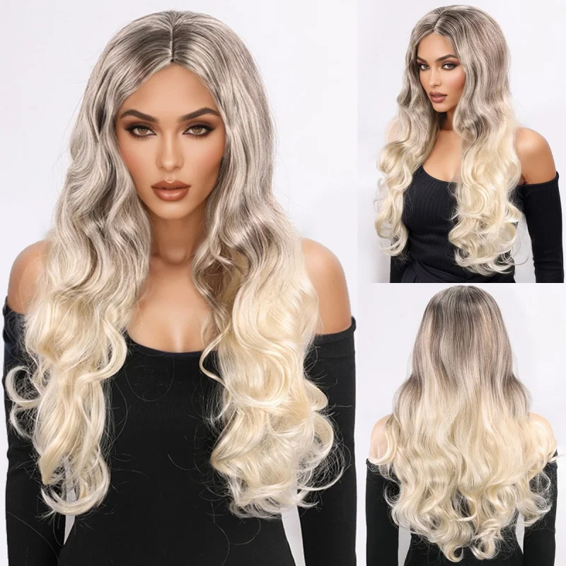 

Women's Wig Curly Fluffy Full Wig Synthetis Brown Golden Hair Wig Ladies Wigs