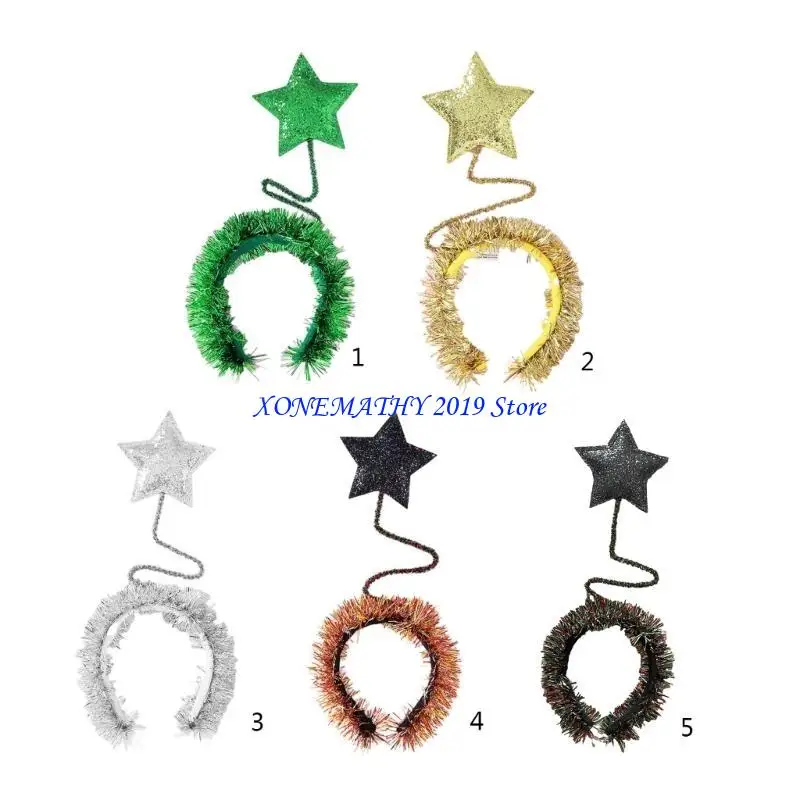 

F42F Adult Shinning Sequins Tinsel Star Headband New Year Party Festival Hair Hoop for Performances Unisex Headpiece