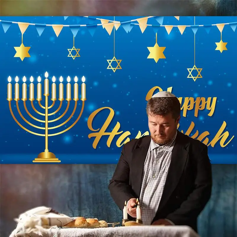 Happy Hanukkah Photography Backdrop Holiday Party Decoration Festival Home Decoration for Hanukkah Festive Day Indoor Outdoor