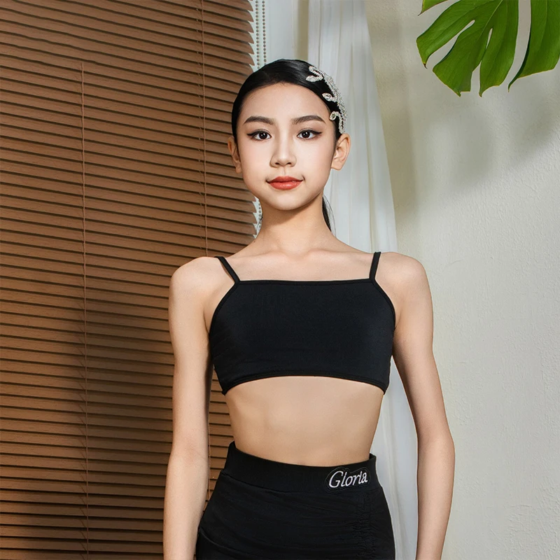 

Latin Dance Tops Children Girls Dancing Sling Vest Kids Rumba Samba Tango Dance Costumes Training Clothes Practice Tops XH2348