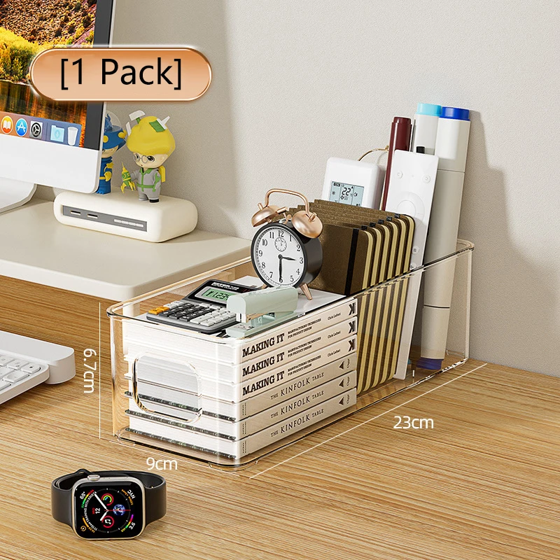 1PC Clear Stackable Plastic Food Storage Container with Integrated Handles Durable Refrigerator Organizer Bin