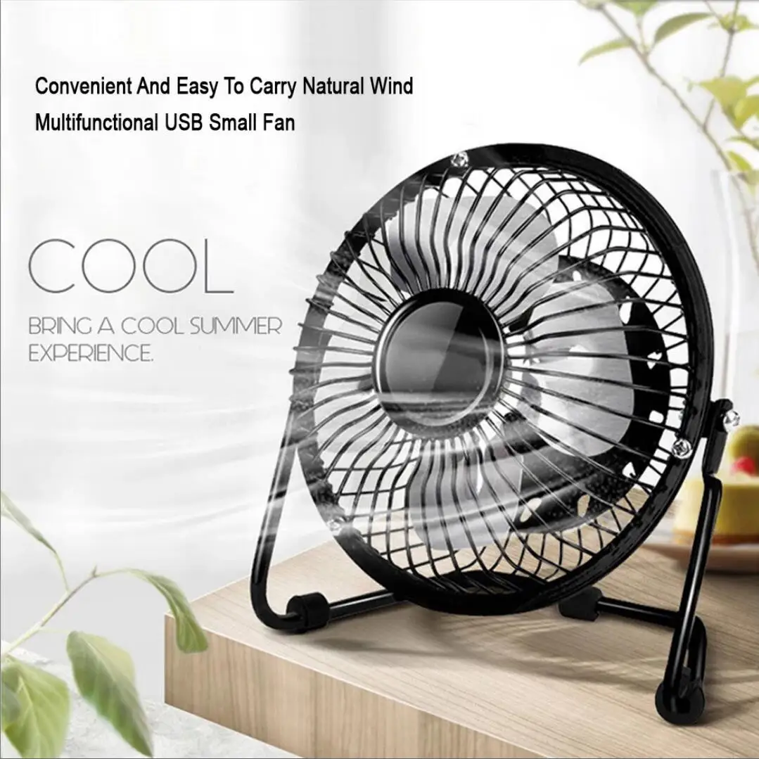 Mini ventilador USB portátil, Enfriador de Metal, 4 aspas, silencioso, Universal, para coche, Notebook, ordenador, escritorio