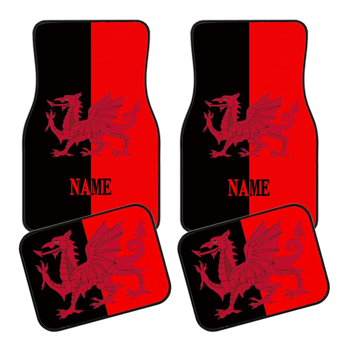 4pcs Customizable Name Car Mats Featuring A Welsh Dragon Theme Design - The Perfect Gift For Men/Women - Easy To Clean Automotiv