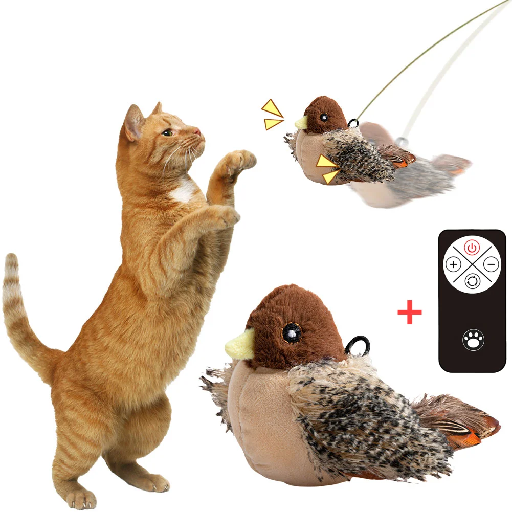 Interactive Cat Toys Flapping Bird Cat Toy Flying Wings Sparrow Catnip Toys Vivid Chirpi]ng Simulation Bird Interactive Cat Toy