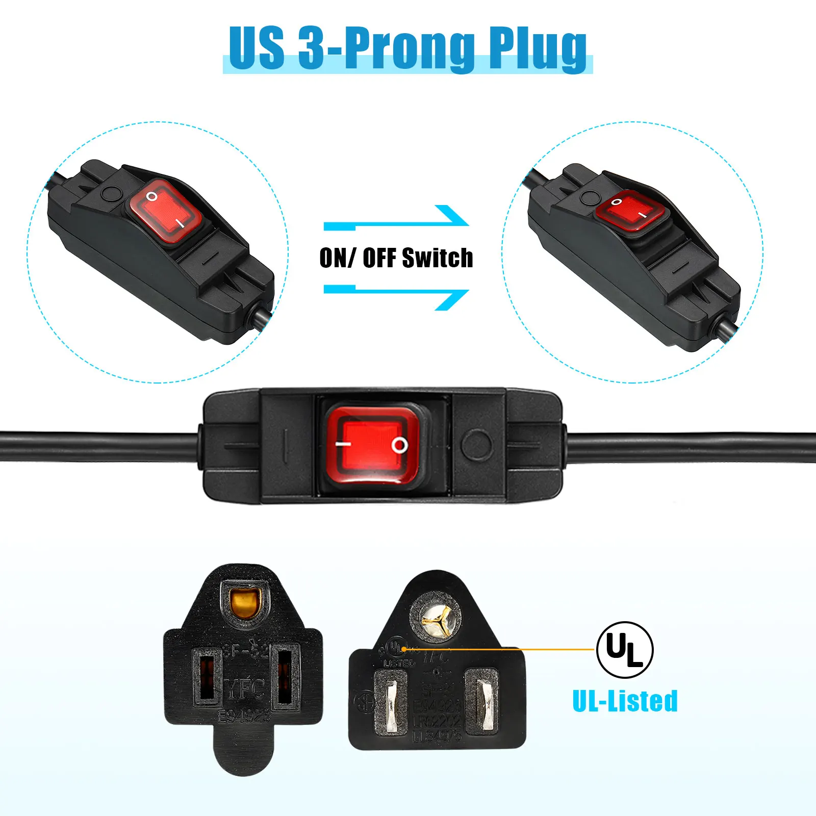 1/2Pcs Outdoor Extension Cord with Waterproof Switch 3 Prong Extension Cable 1875W 14AWG Switchable Power Cord for Appliances