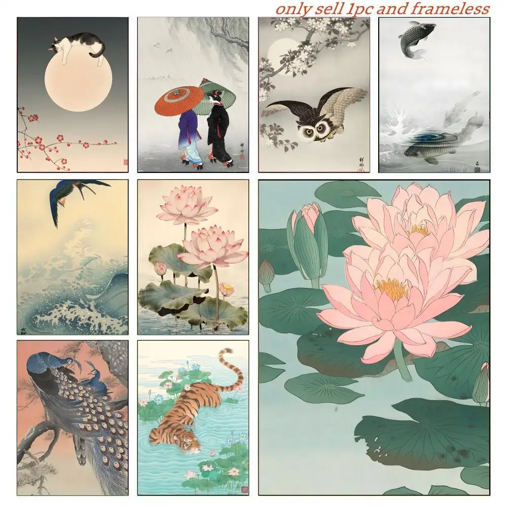Anime O-Ohara Koson Poster Decorative Wall Art Stickers Mural For Home Living Room Hallway Decor Gift