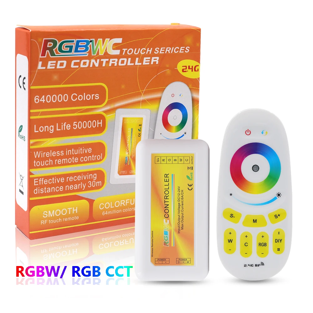 

DC12-24V RF 2.4G RGBW RGB CCT LED Strip Controller Touch RF RGB CCT Remote Controller 5X6A/CH Brightness Adjustable