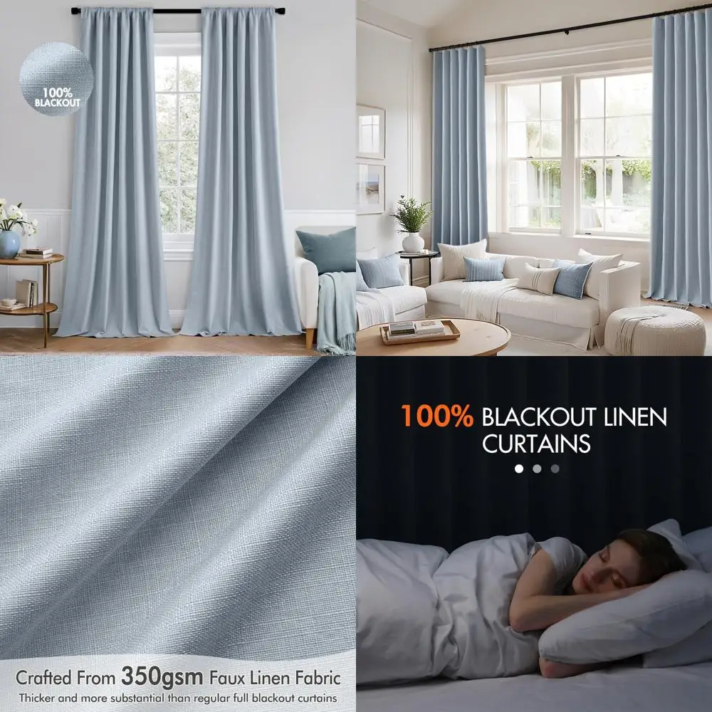 

MIULEE 96-Inch Blackout Curtains, 2-Panel Set for Bedrooms, Thick Faux Linen, Room Darkening with Back Tabs