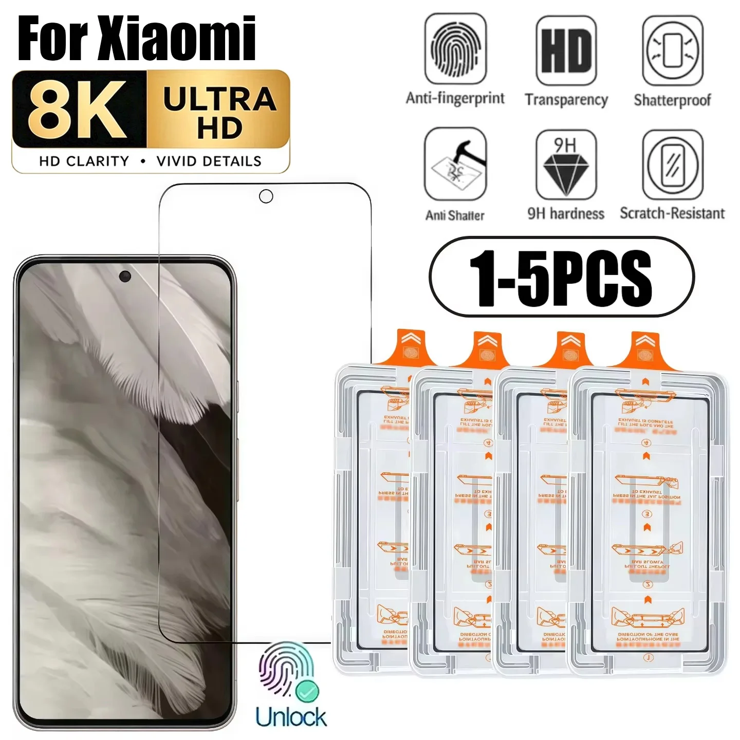 1-5PCS Dust Free Easy Install Screen Protector For Xiaomi Poco X8 Pro Max F8 Ultra F8 Pro X8 Pro Full Cover Tempered Glass Film