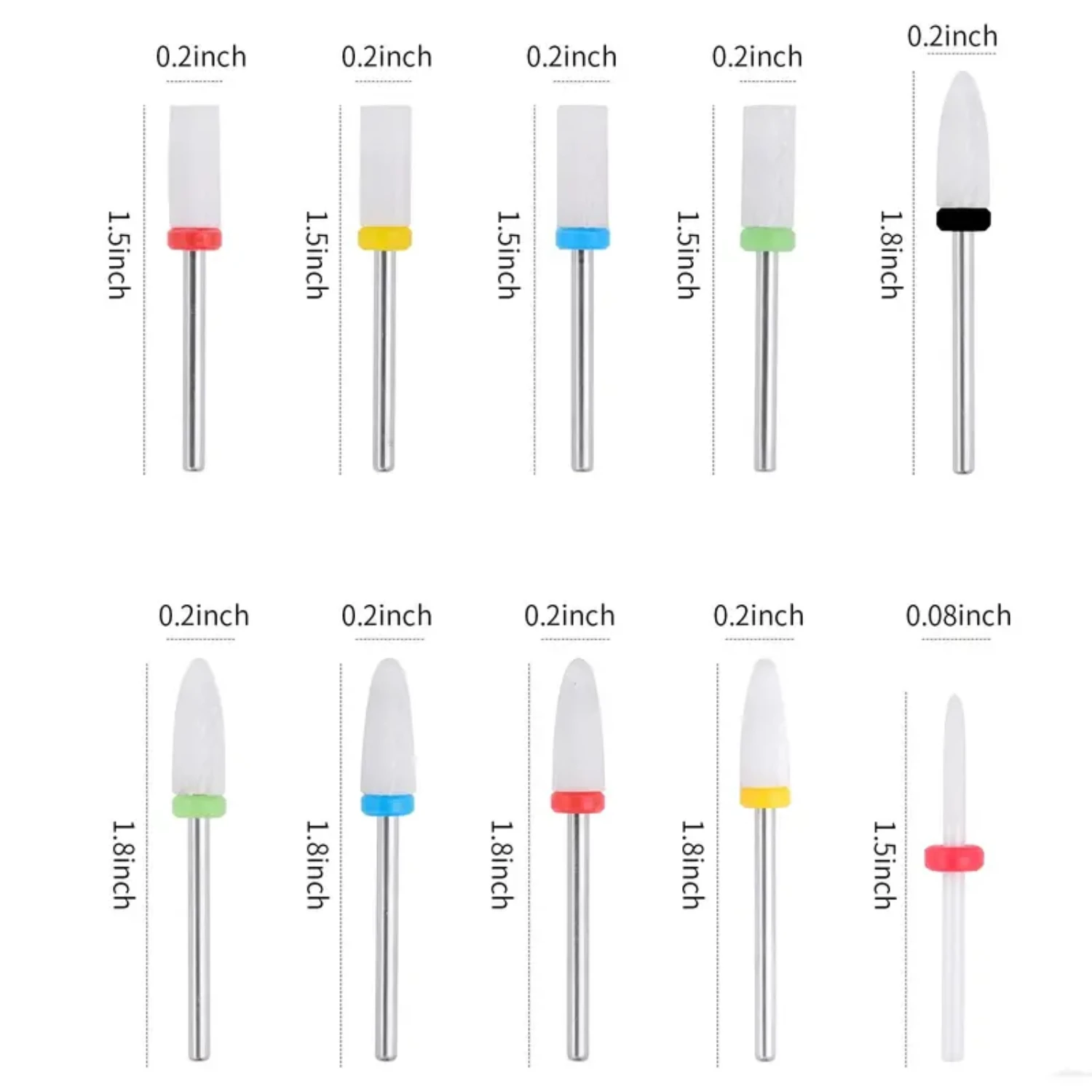 Set professionale di punte per trapano per unghie in ceramica per manicure e pedicure - Punta per lima per unghie premium per cuticole e gel per nail art - Alta