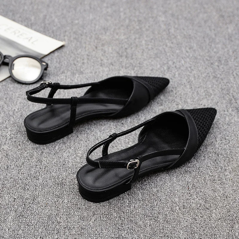 Women\'s Summer Sandals Luxury Elegant Casual For Women Trend 2024 Comfortable Barefoot Black Outdoor Low Heels Pointed Toe Shoes