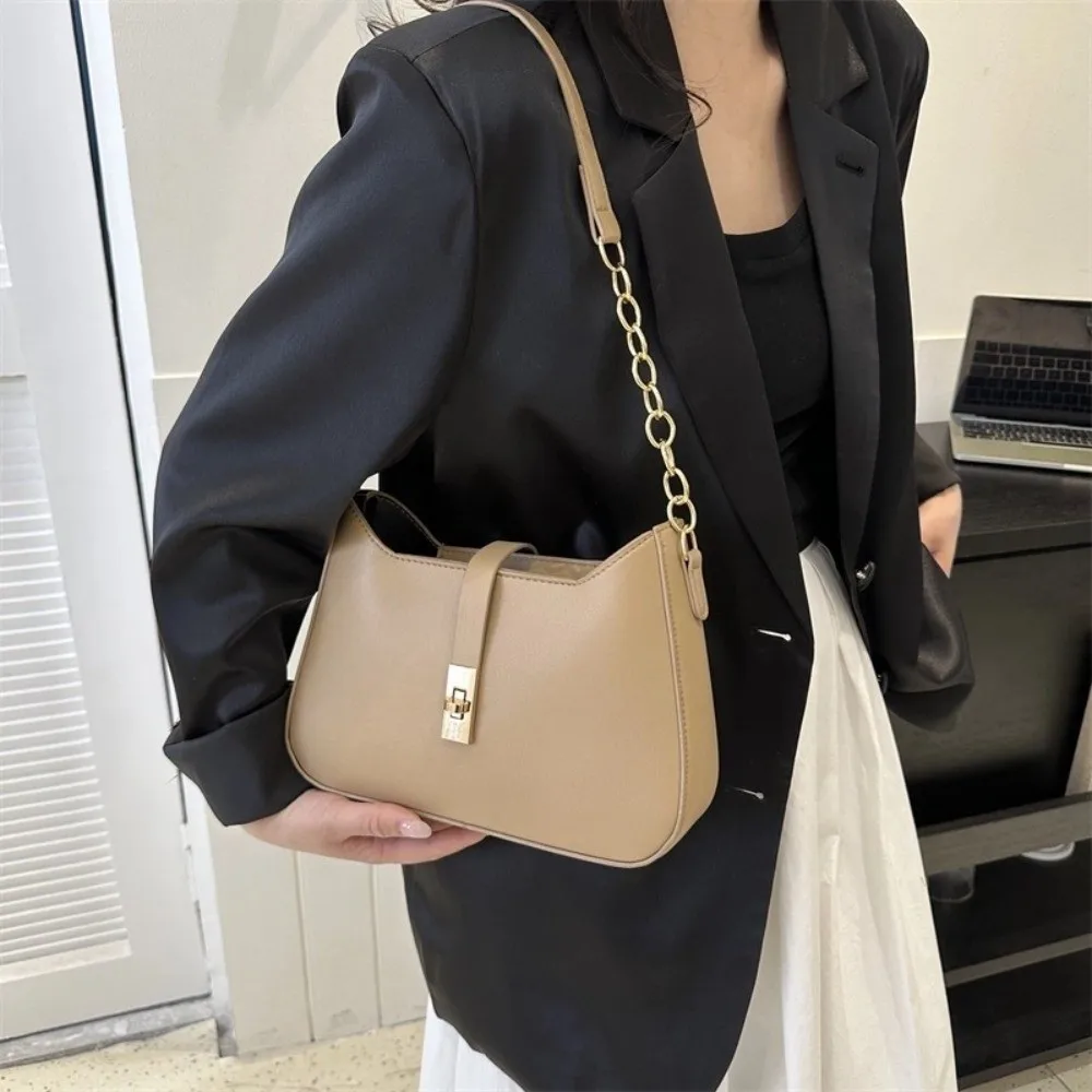 

Casual Solid Color PU Underarm Bag Tote Bag Korean Style Women Shoulder Bag All-match Shoulder Pouch Chain Handbag Lady