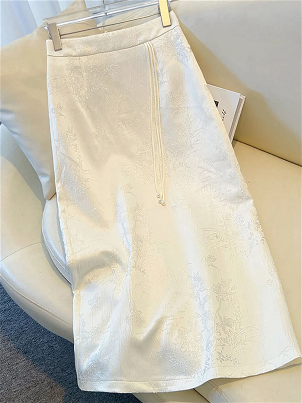 New Chinese Improved Style Long Skirts Vintage Tassel High Waist Skirt Women Autumn Embroidered Satin Elegant Retro A-line Skirt