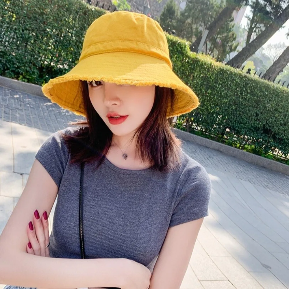 الرجعية قابل للتعديل الدنيم دلو قبعة كبيرة الحواف الأشعة فوق البنفسجية حماية الجينز صياد قبعة الكورية نمط واقية من الشمس قبعة واقية من الشمس في الهواء الطلق #2