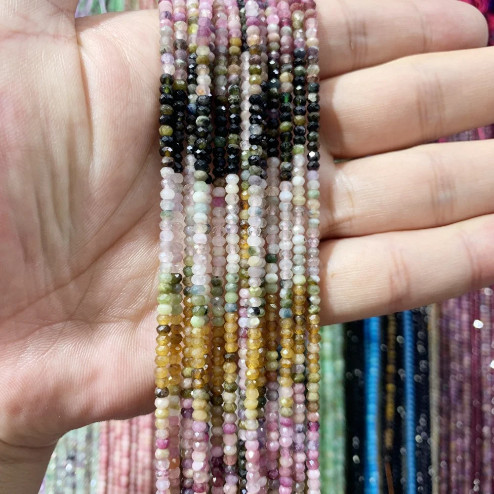 Natural Colored Tourmaline Seed Beads Colored Zircon Faceted Rondelle Loose Beads Diy Beads to Make Bracelets 2x3mm 15‘’
