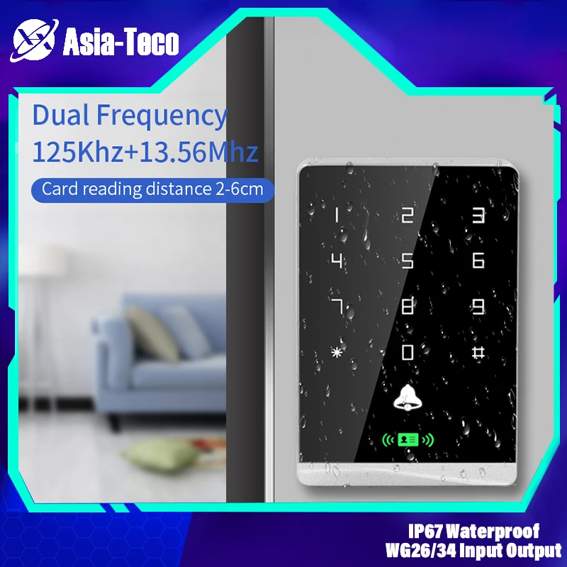 

Двойной RFID 125 кГц + 13,56 МГц NFC-считыватель, клавиатура контроля доступа на открытом воздухе, IP67, водонепроницаемая биометрическая система открывания дверей