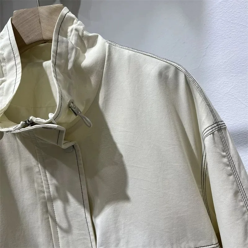 2025 الخريف نمط جديد الوقوف طوق موضة سترة العمل غير رسمية المرأة الكورية نمط فضفاض تنوعا سترة غير رسمية العصرية