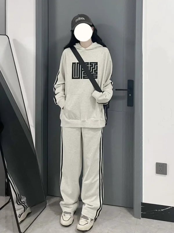 

Pure Cotton Sportswear Set Casual Street Style for Men And Women Spring Autumn Heavyweight Hoodie And Pants Two Piece Suit