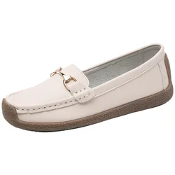 New Spring /autumn Women Flats Genuine Leather Moccasins Woman Casual Shoes Slip-on Loafers Female Boat Shoes Big Size 44