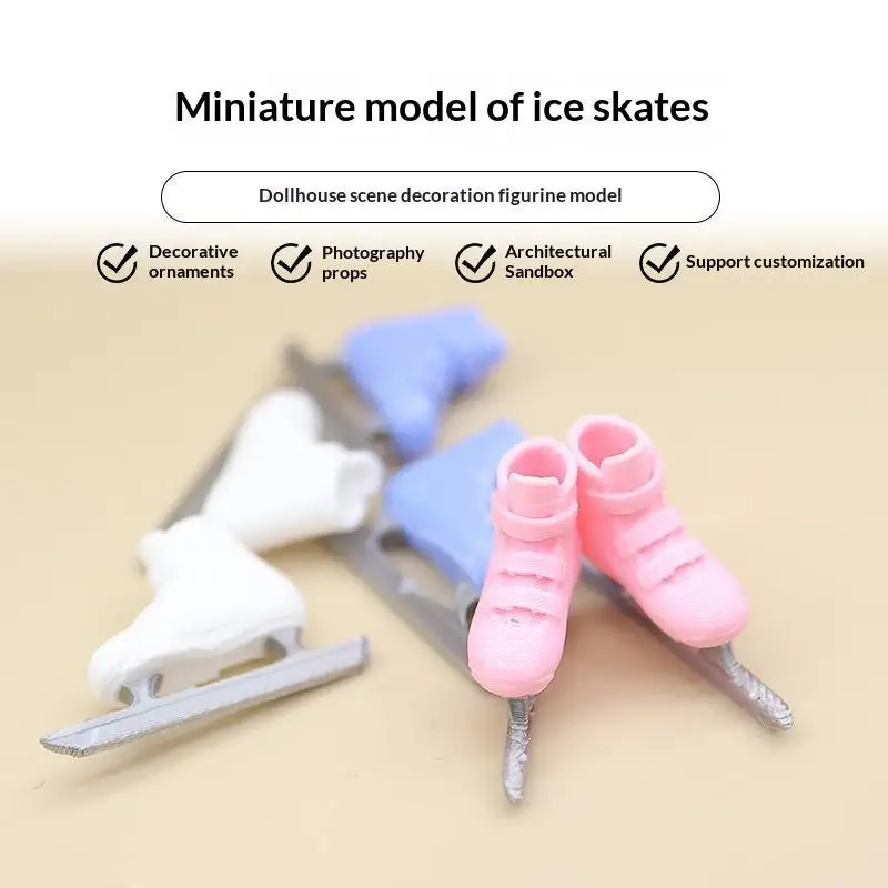 1 Pair Realistic Dollhouse Mini Skating Shoes Simulation Miniature Ski Scene Decor Model for Mini Collection Enthusiasts