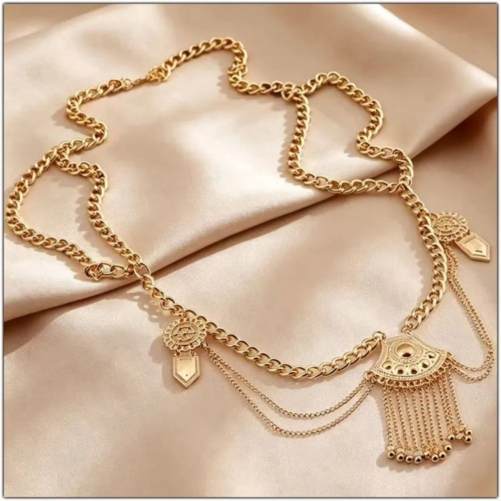 Fashion Layered Tassels Waist Chains Metal Fan-shaped Pendant Belly Chain Decorative Body Chain Ornaments Gift