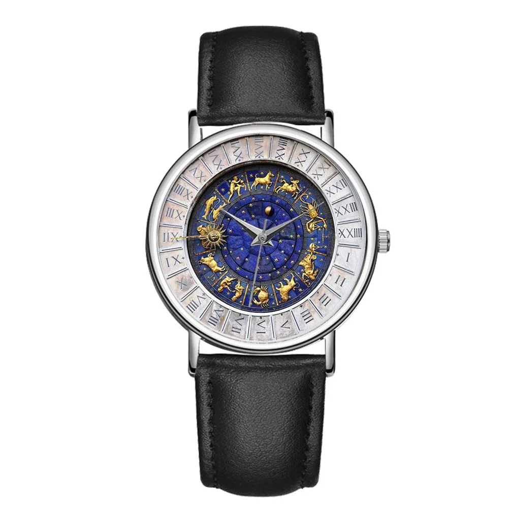 C-9311 Vintage Zodiac Constellation Dial Quartz Wrist Watch Men Women Roman Numeral 12 Constellations Art Dial
