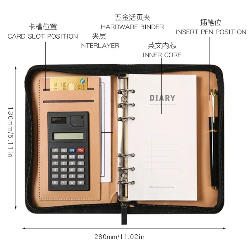 DIY Stationery PU Agenda Diary Bag Cover School Color Planner Zip Leather Notebook Binder Paper