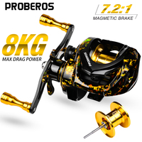 PROBEROS Baitcast Reel 7.2:1 Gear Ratio Fishing Reel Metal Spool 8kg Max Drag Bait Casting Wheel Magnetic Brake System Pesca