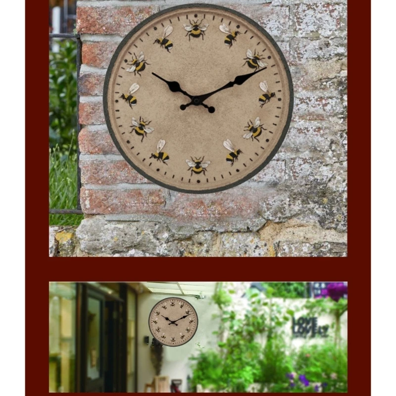 YYSD Garden Wall Clock 12inch Outdoor Waterproof Clock with Bees Hotel Home Decors