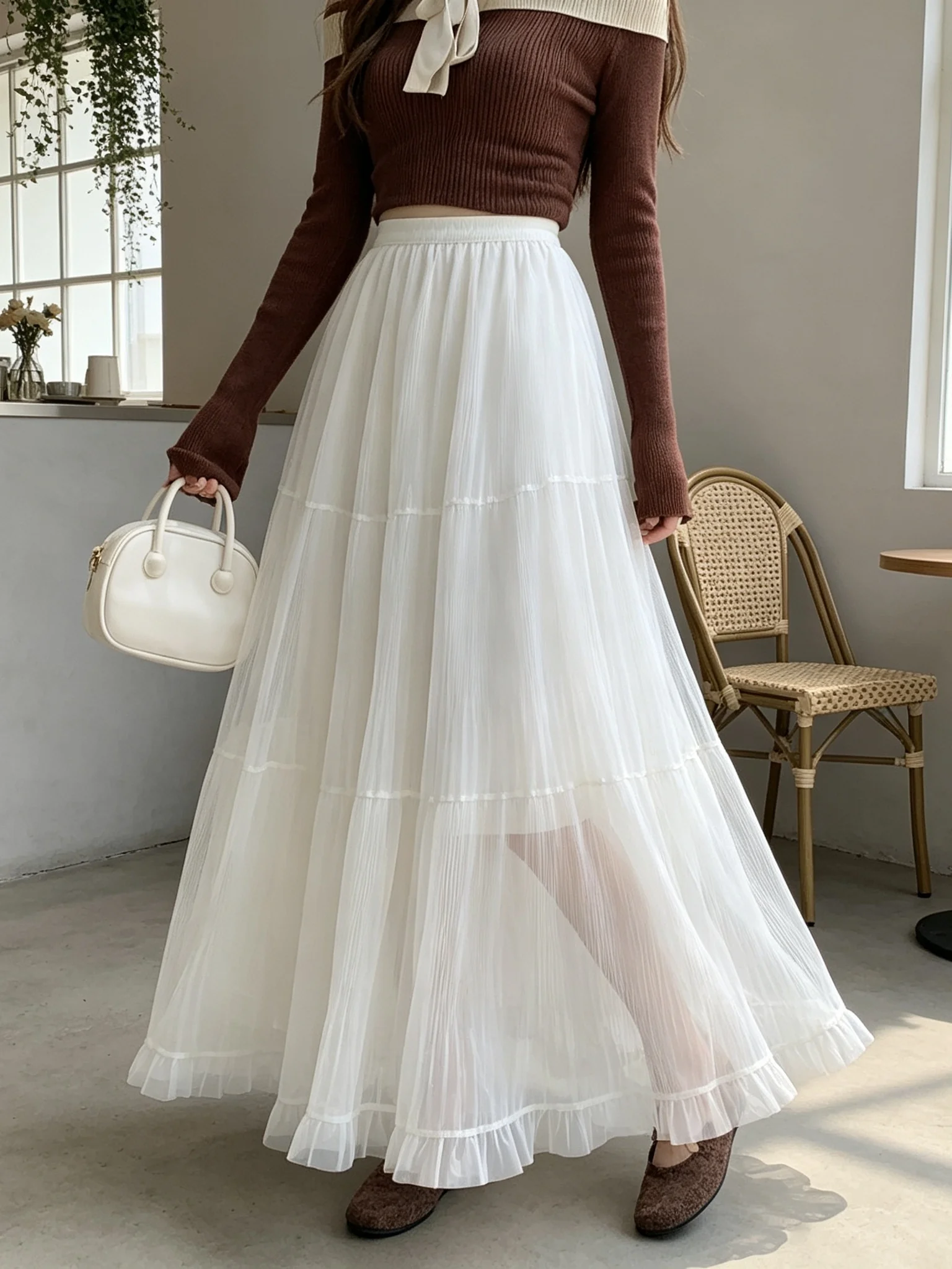 High Waist A-Line Skirt Women's Midi Dress Polyester Fiber Cake Skirt Style Elegant Slimming Spring Autumn Season Fashion