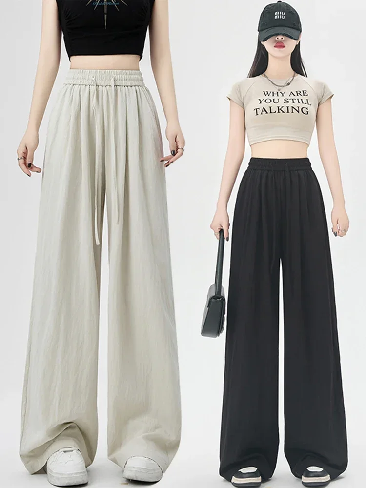 

Повседневные уличные женские брюки с высокой талией, простые базовые свободные модные брюки, женские шикарные летние новые однотонные тонкие женские брюки