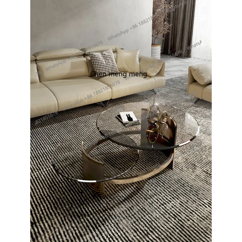 

Modern light luxury coffee table small apartment round tempered glass Nordic creative designer living room furniture