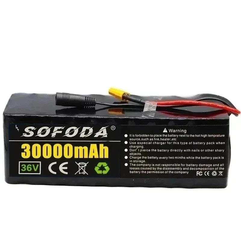 36V Battery 10S4P 30Ah Battery Pack 500W High Power Battery 42V 30000mAh Ebike Electric Bicycle xt60 BMS with Capacity Indicator